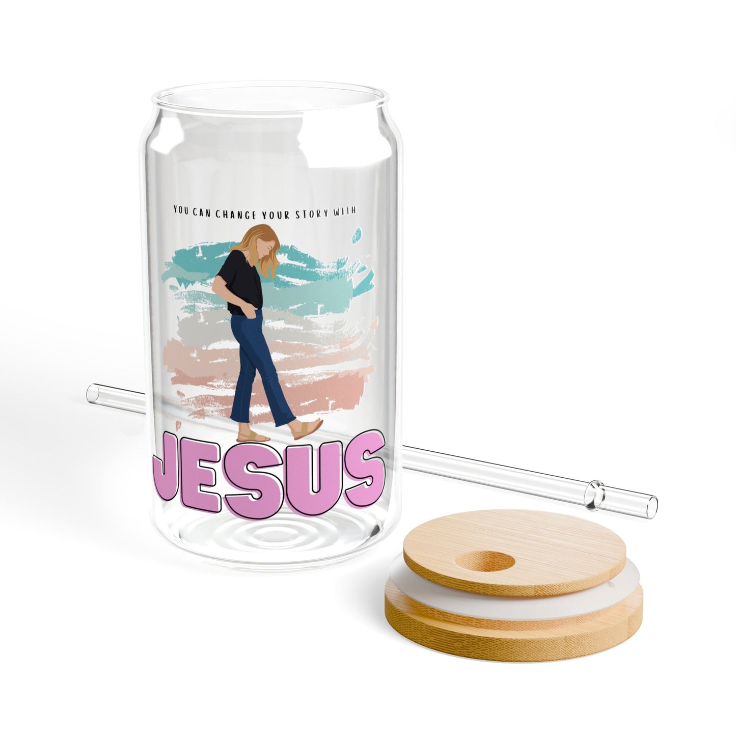 ✨ You Can Change Your Story with Jesus – 16oz Sipper Glass ✨