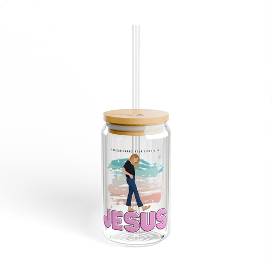 ✨ You Can Change Your Story with Jesus – 16oz Sipper Glass ✨